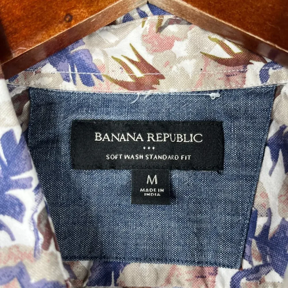 Banana Republic Soft Wash Shirt Medium Floral Button Up Short Sleeve Mens